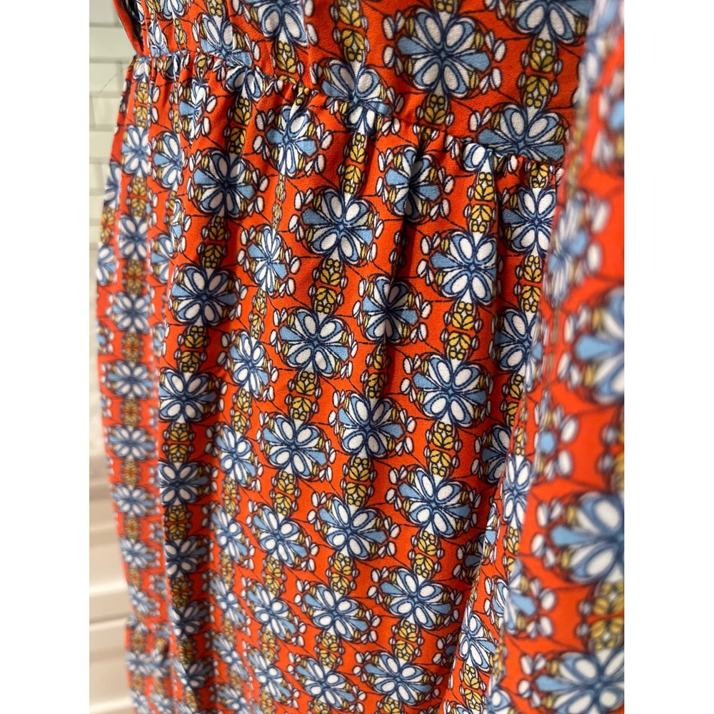 Max Studio Midi Dress Womens Small Orange Blue Floral Tiered Prairie Bohemian - Picture 7 of 12